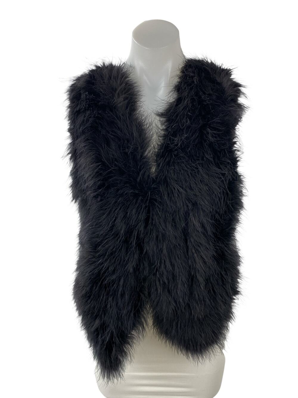 Mango Suit Women's Black Ostritch Marabou Feather Cardigan Vest Gilet Bolero M